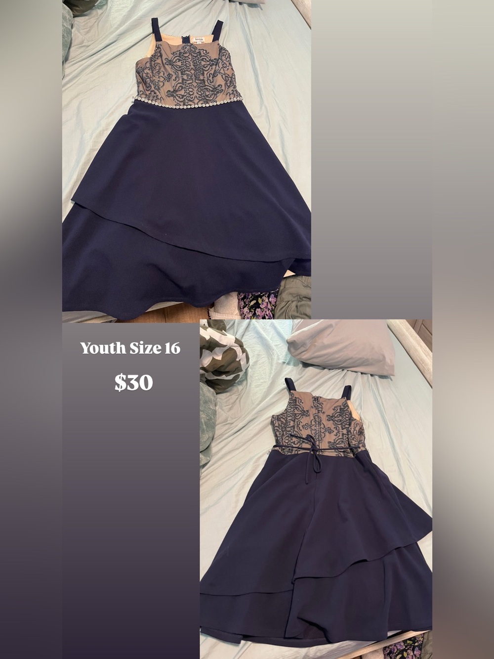 Navy & Nude Lace Girls' Party Dress